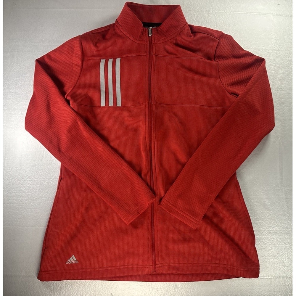 Adidas Jacket Women's Red 3-Stripes Double Knit Full-Zip Medium M Golf/Running